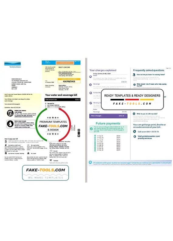 United Kingdom Yorkshire water utility bill template in Word and PDF format (2 pages) United Kingdom Yorkshire water utility bill template in Word and PDF format (2 pages)