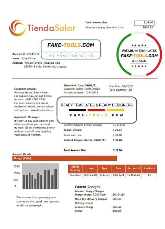 Uruguay TiendaSolar utility bill template in Word and PDF format Uruguay TiendaSolar utility bill template in Word and PDF format