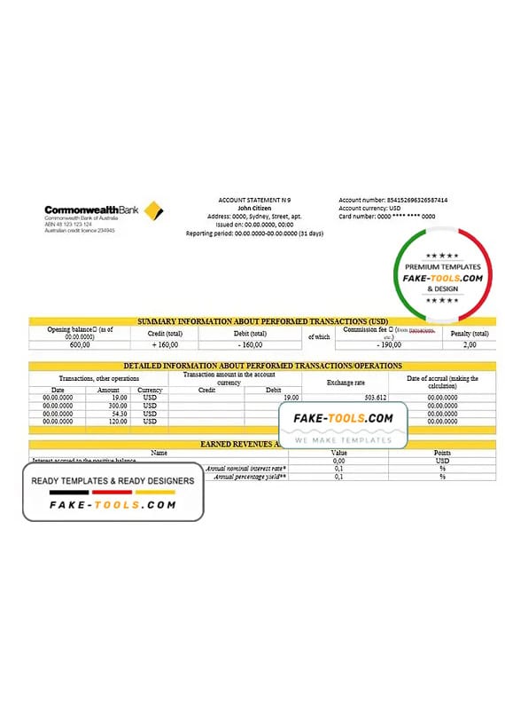 Australia Commonwealth account proof of address bank statement template in .doc and .pdf format Australia Commonwealth account proof of address bank statement template in .doc and .pdf format