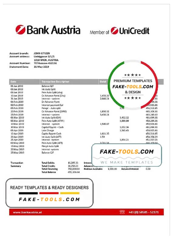 Austria Bank Austria bank statement template in Word and PDF format, .doc and .pdf format Austria Bank Austria bank statement template in Word and PDF format, .doc and .pdf format