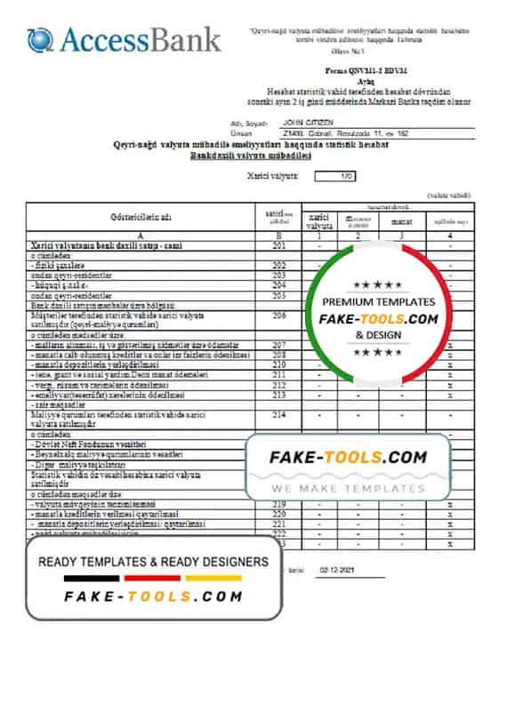 Azerbaijan Access Bank (Azerbaijani language) statement template in Word and PDF format Azerbaijan Access Bank (Azerbaijani language) statement template in Word and PDF format