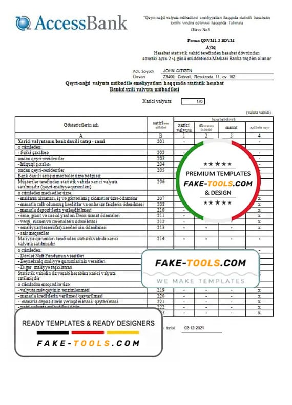 Azerbaijan Access Bank (Azerbaijani language) statement template in Word and PDF format Azerbaijan Access Bank (Azerbaijani language) statement template in Word and PDF format