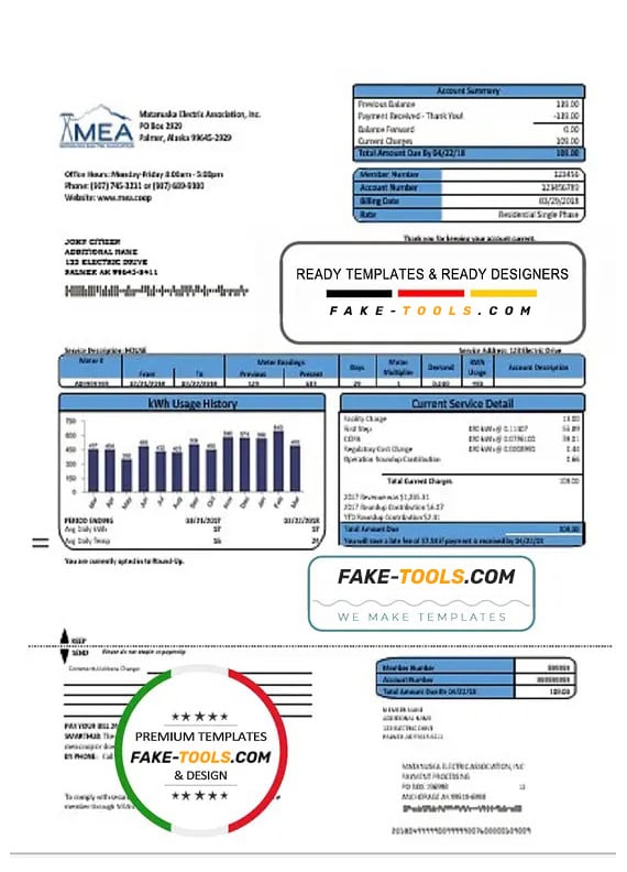 USA MEA Alaska electricity utility bill template in Word and PDF format USA MEA Alaska electricity utility bill template in Word and PDF format