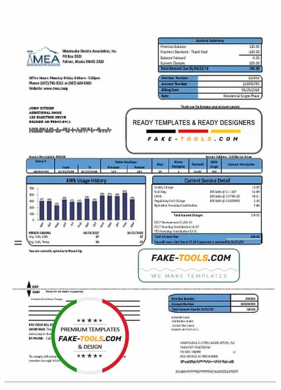 USA MEA Alaska electricity utility bill template in Word and PDF format