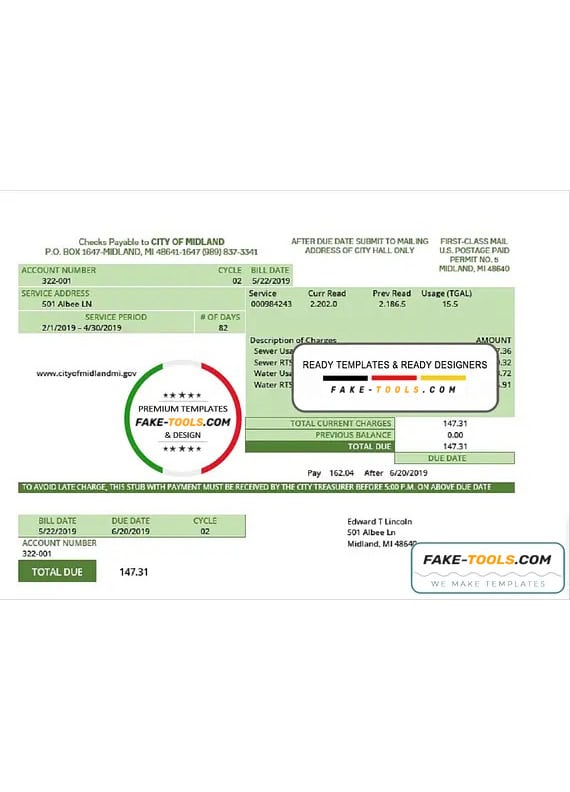 USA Michigan water utility bill template in Word and PDF (.doc and .pdf) format USA Michigan water utility bill template in Word and PDF (.doc and .pdf) format