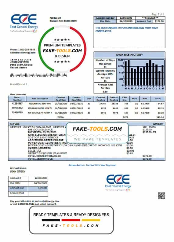 USA Minnesota East Central Energy utility bill template in Word and PDF (.doc and .pdf) format USA Minnesota East Central Energy utility bill template in Word and PDF (.doc and .pdf) format