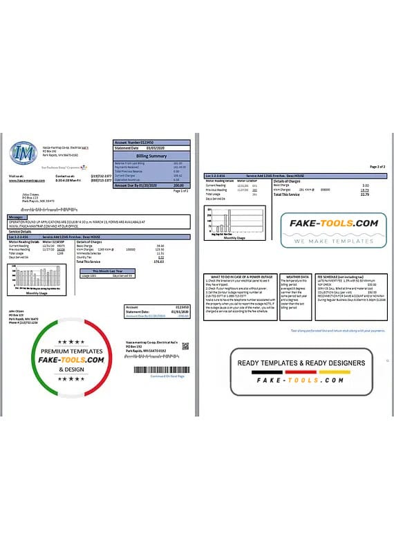 USA Minnesota Itasca-Mantrap electricity utility bill template in Word and PDF format USA Minnesota Itasca-Mantrap electricity utility bill template in Word and PDF format