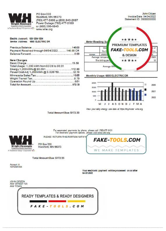 USA Minnesota Wright-Hennepin utility bill template in Word and PDF format USA Minnesota Wright-Hennepin utility bill template in Word and PDF format