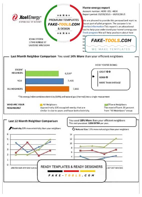 USA Minnesota Xcel Energy utility bill template in Word and PDF format (.doc and .pdf) USA Minnesota Xcel Energy utility bill template in Word and PDF format (.doc and .pdf)