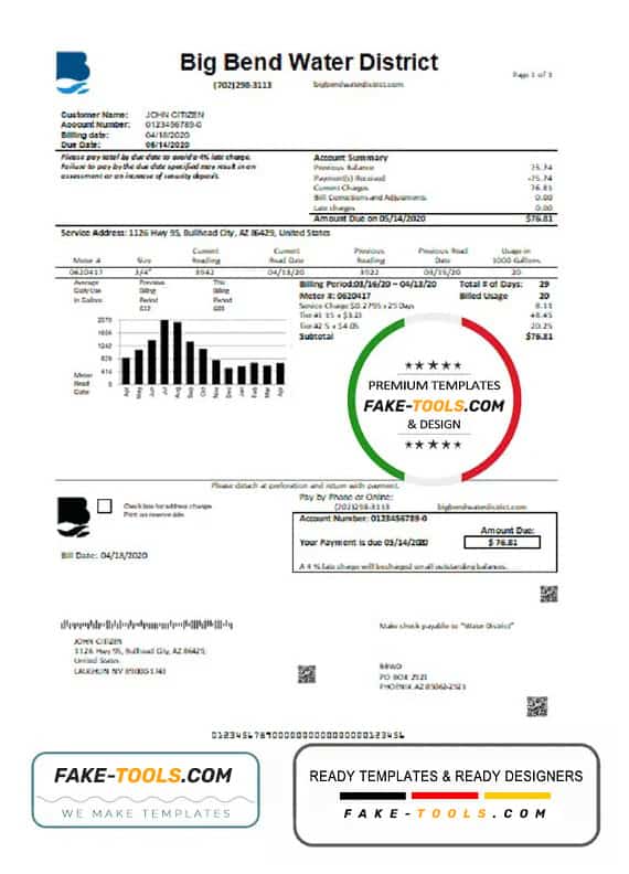 USA Nevada Big Bend Water District utility bill template in Word and PDF format USA Nevada Big Bend Water District utility bill template in Word and PDF format