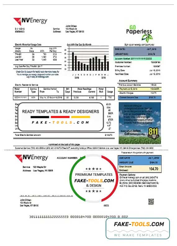 USA Nevada NV Energy utility bill template in Word and PDF format USA Nevada NV Energy utility bill template in Word and PDF format