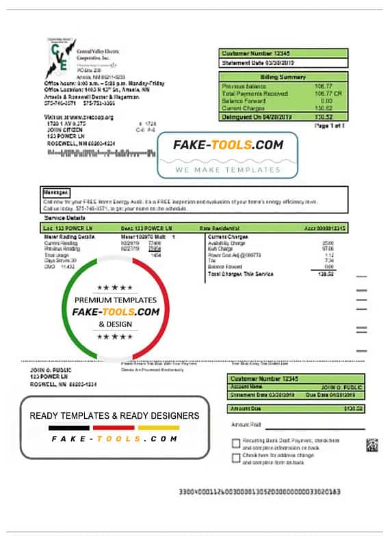 USA New Mexico electricity proof of address utility bill template in Word and PDF format USA New Mexico electricity proof of address utility bill template in Word and PDF format