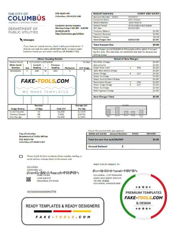 USA Ohio City of Columbus utility bill template in Word and PDF format USA Ohio City of Columbus utility bill template in Word and PDF format