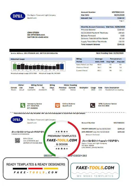 USA Ohio DP&L utility bill template in Word and PDF format USA Ohio DP&L utility bill template in Word and PDF format