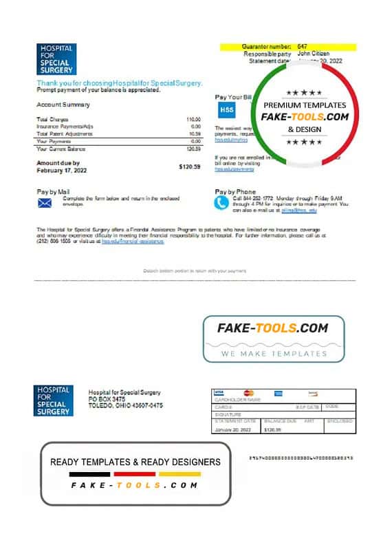 USA Ohio Hospital For Special Surgery utility bill template in Word and PDF format USA Ohio Hospital For Special Surgery utility bill template in Word and PDF format