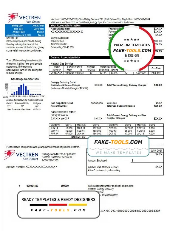USA Ohio Vectren Energy utility bill template in Word and PDF format USA Ohio Vectren Energy utility bill template in Word and PDF format