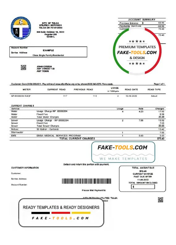 USA Oklahoma City of Tulsa utility bill template in Word and PDF format USA Oklahoma City of Tulsa utility bill template in Word and PDF format