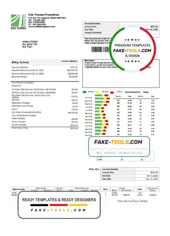 USA Ontario Erie Thames utility bill template in Word and PDF format USA Ontario Erie Thames utility bill template in Word and PDF format