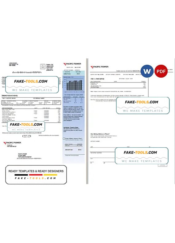 USA Pacific Power utility bill, Word and PDF template, 2 pages USA Pacific Power utility bill, Word and PDF template, 2 pages
