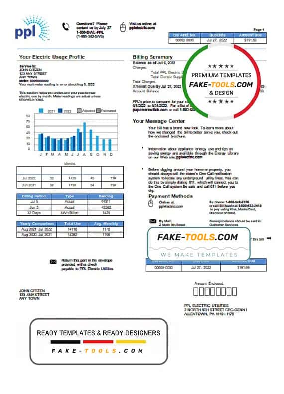 USA Philadelphia PPL utility bill template in Word and PDF format USA Philadelphia PPL utility bill template in Word and PDF format