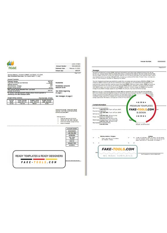 USA RG&E utility bill template in Word and PDF format USA RG&E utility bill template in Word and PDF format