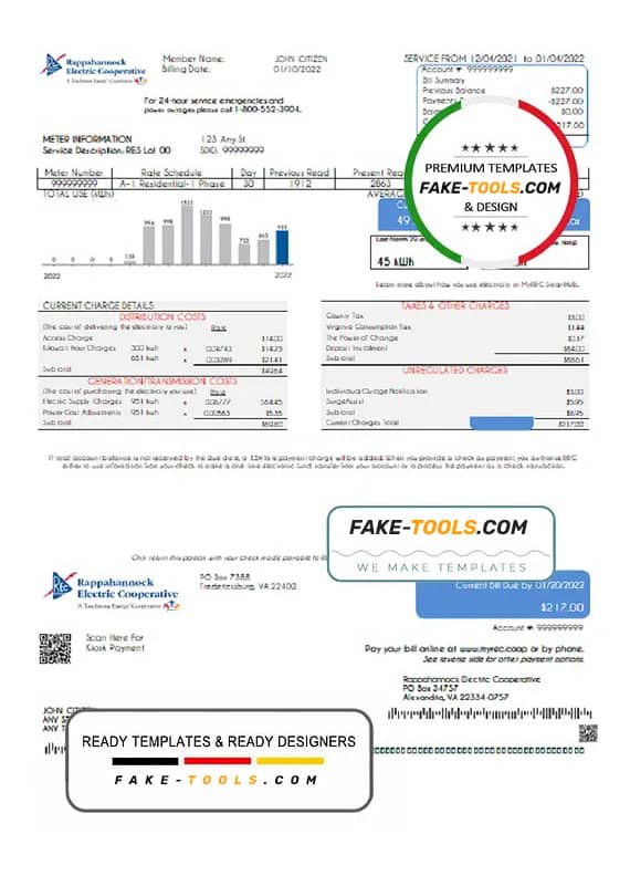USA Rappahannock Electric Cooperative utility bill template in Word and PDF format USA Rappahannock Electric Cooperative utility bill template in Word and PDF format