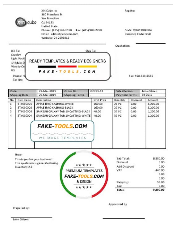 USA San Francisco Xincube utility bill template in Word and PDF format USA San Francisco Xincube utility bill template in Word and PDF format