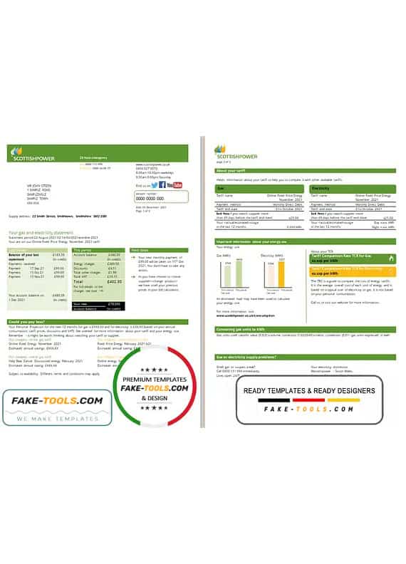 USA ScottishPower utility bill template in Word and PDF format (3 pages) USA ScottishPower utility bill template in Word and PDF format (3 pages)