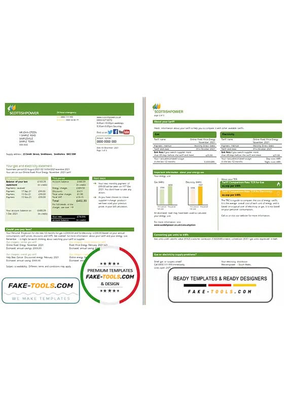 USA ScottishPower utility bill template in Word and PDF format (3 pages) USA ScottishPower utility bill template in Word and PDF format (3 pages)