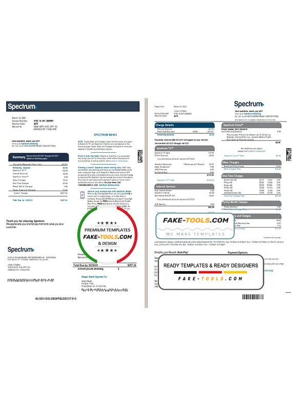 USA Spectrum utility bill template in Word and PDF format (4 pages) USA Spectrum utility bill template in Word and PDF format (4 pages)