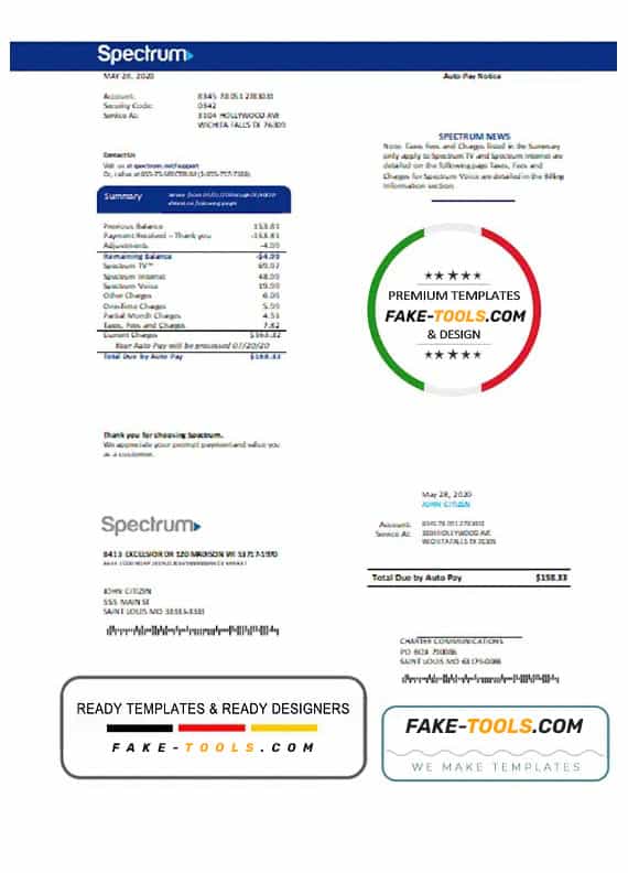USA Spectrum utility bill template in Word and PDF format (.doc and .pdf) USA Spectrum utility bill template in Word and PDF format (.doc and .pdf)