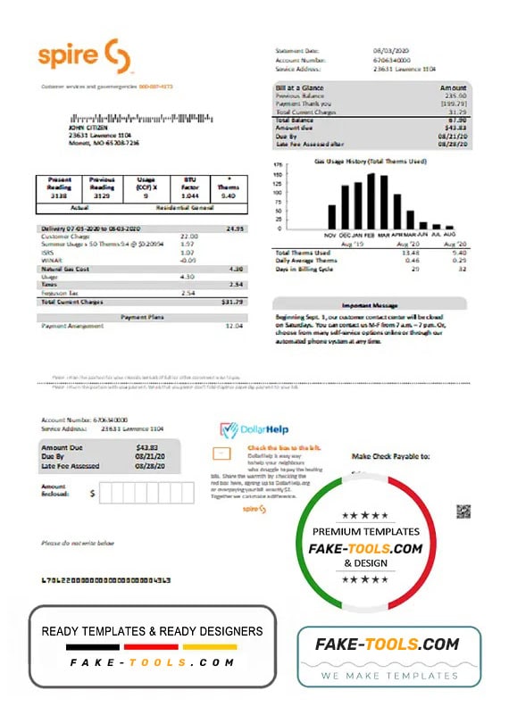 USA Spire gas utility bill template in Word and PDF format USA Spire gas utility bill template in Word and PDF format