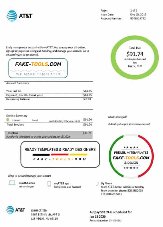 USA Texas AT&T easy to fill utility bill template in Word and PDF format (.doc and .pdf) USA Texas AT&T easy to fill utility bill template in Word and PDF format (.doc and .pdf)