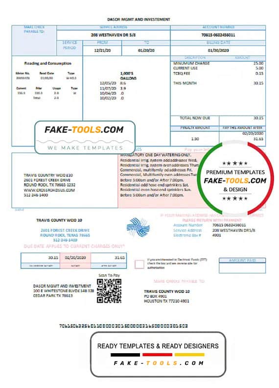 USA Texas Dasor Management and Investment utility bill template in Word nd PDF format USA Texas Dasor Management and Investment utility bill template in Word nd PDF format