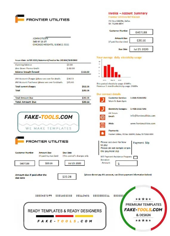 USA Texas Frontier Utilities utility bill template in Word and PDF format USA Texas Frontier Utilities utility bill template in Word and PDF format