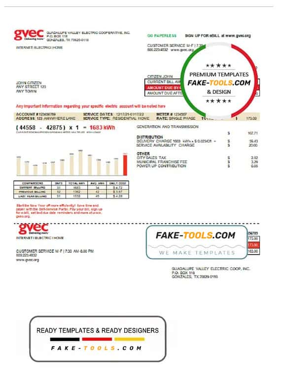 USA Texas GVEC utility bill template in Word and PDF format USA Texas GVEC utility bill template in Word and PDF format