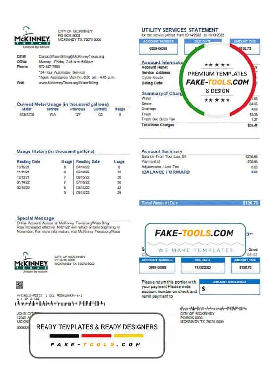 USA Texas McKinney utility bill template in Word and PDF format USA Texas McKinney utility bill template in Word and PDF format