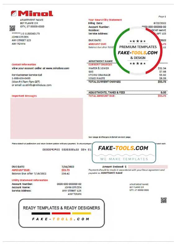 USA Texas Minol utility bill template in Word and PDF format USA Texas Minol utility bill template in Word and PDF format