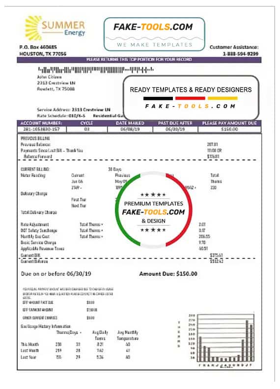 USA Texas Summer Energy easy fillable utility bill template in Word and PDF format USA Texas Summer Energy easy fillable utility bill template in Word and PDF format