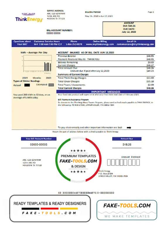 USA Think Energy utility bill template in Word and PDF format USA Think Energy utility bill template in Word and PDF format