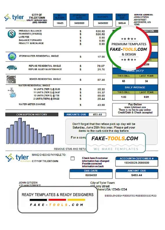 USA Tyler Technologies utility bill template in Word and PDF format USA Tyler Technologies utility bill template in Word and PDF format