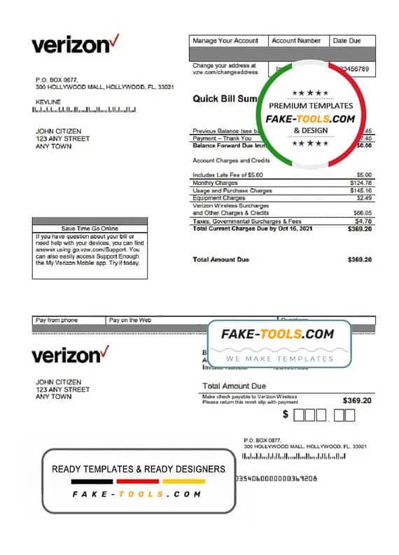 USA Verizon utility bill template in Word format, fully editable, version 2 USA Verizon utility bill template in Word format, fully editable, version 2