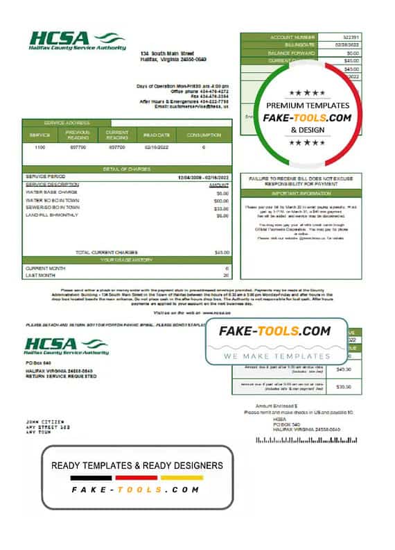 USA Virginia HCSA utility bill template in Word and PDF format USA Virginia HCSA utility bill template in Word and PDF format