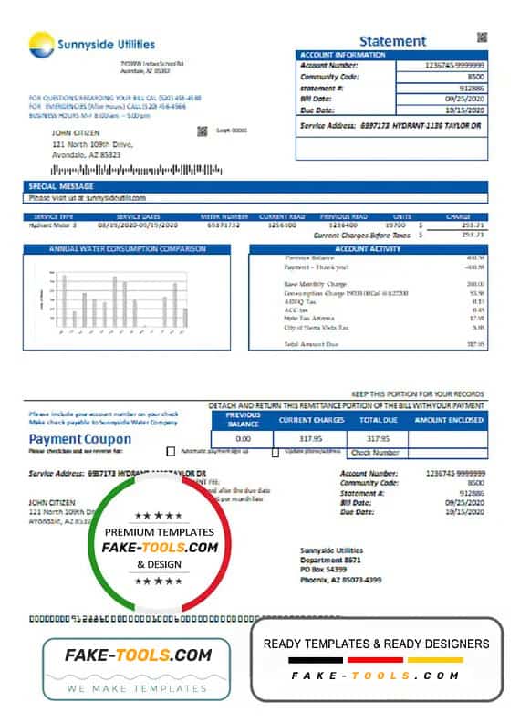 USA Washington Sunnyside Utilities water utility bill template in Word and PDF format USA Washington Sunnyside Utilities water utility bill template in Word and PDF format
