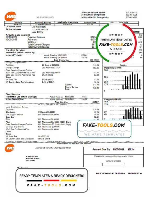 USA We utility bill template in Word and PDF format USA We utility bill template in Word and PDF format