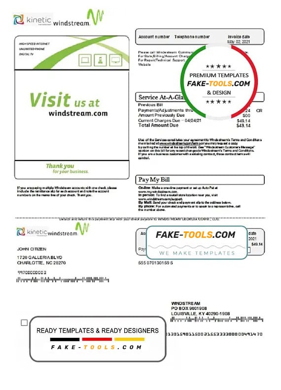 USA Windstream Holdings, Inc. utility bill template in Word and PDF format USA Windstream Holdings, Inc. utility bill template in Word and PDF format