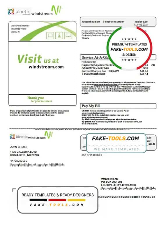 USA Windstream Holdings, Inc. utility bill template in Word and PDF format USA Windstream Holdings, Inc. utility bill template in Word and PDF format