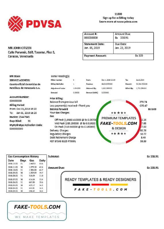 Venezuela PDVSA Gas utility bill template in Word and PDF format Venezuela PDVSA Gas utility bill template in Word and PDF format