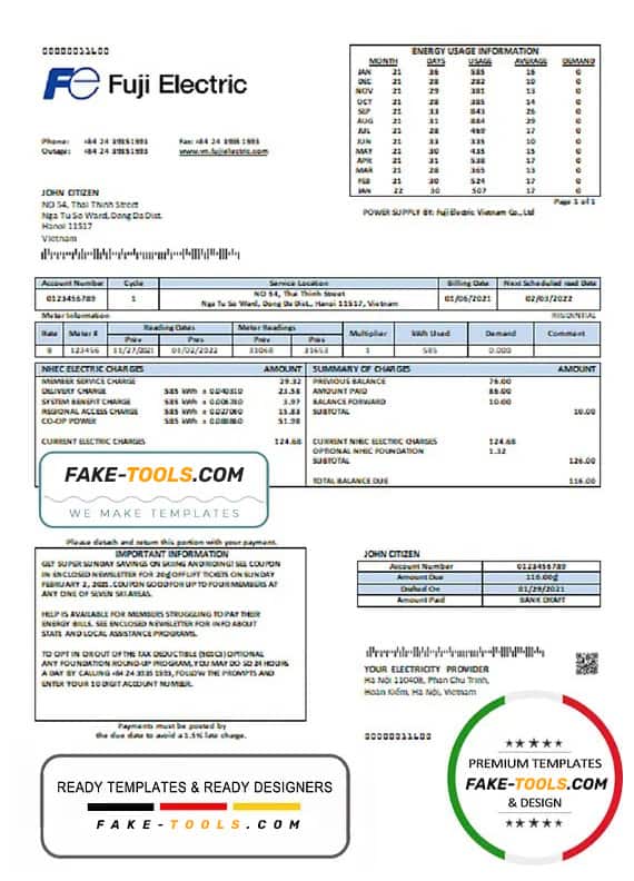 Vietnam Fuji Electric Vietnam Co. utility bill template in Word format Vietnam Fuji Electric Vietnam Co. utility bill template in Word format