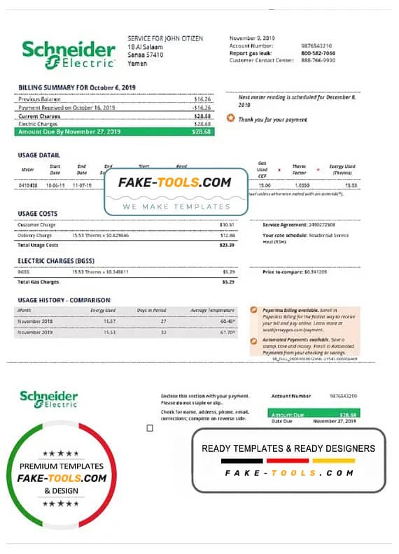 Yemen Schneider Electric utility bill template in Word and PDF format Yemen Schneider Electric utility bill template in Word and PDF format